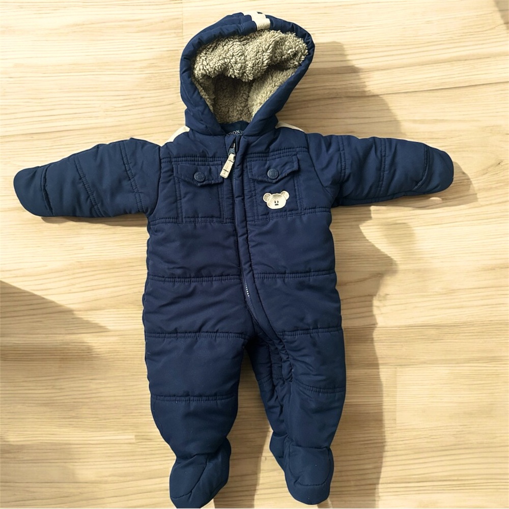 London Fog est. 1923 infant Fleece Hoodie Zip-front Snowsuit, Navy Blue, 6-9mths